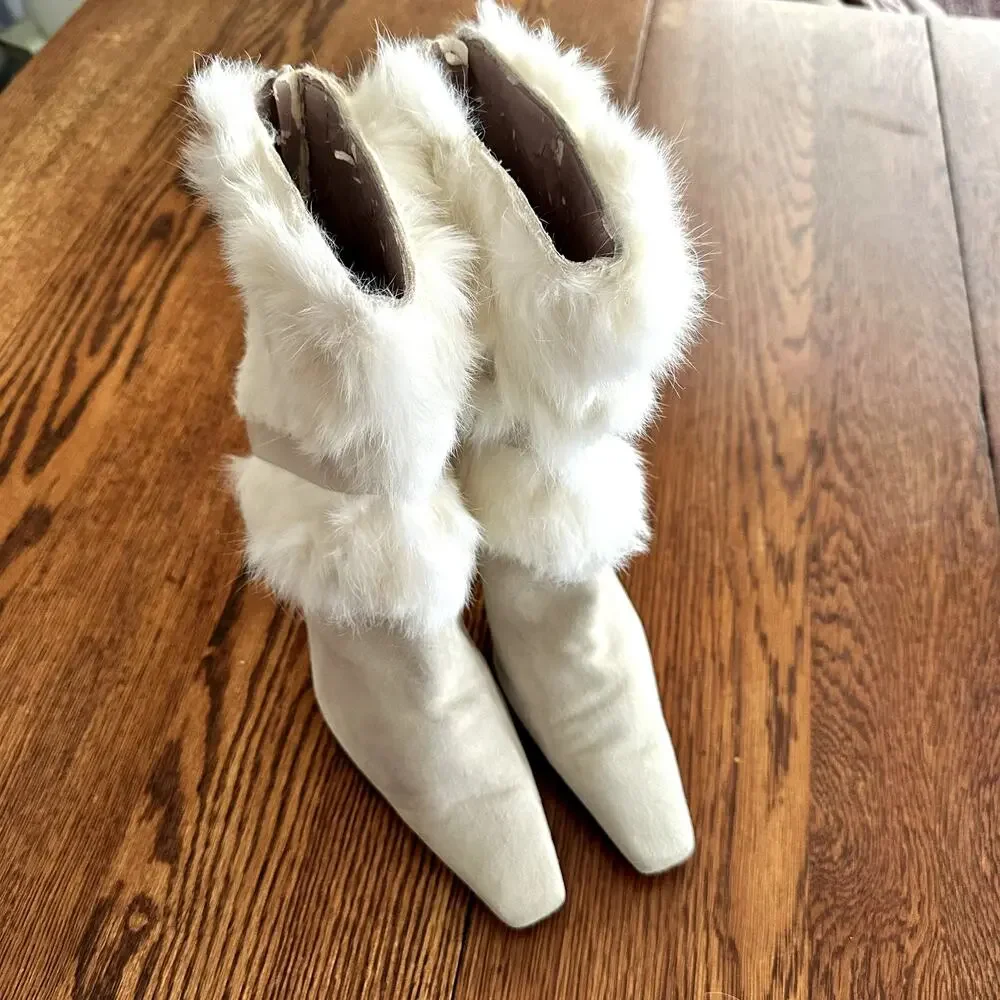 Nine West Rabbit Fur Suede Boot Sz 8.5 - Picture 6 of 10